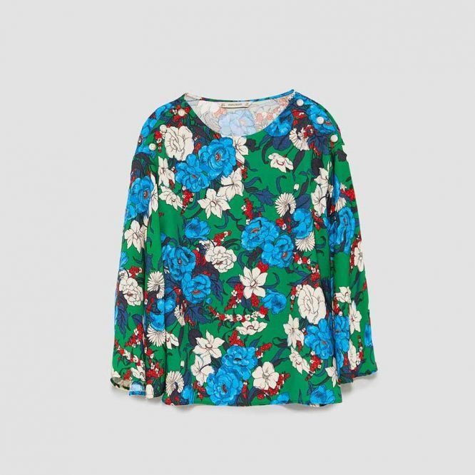 ZARA Printed Top with Pearl Beads
