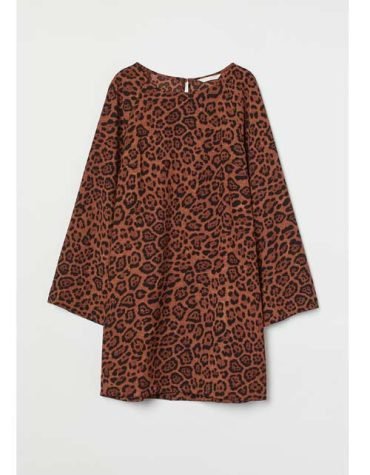 H&M -Wide-sleeved dress Brown/Jaguar-patterned