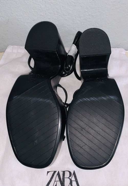 Zara New Black Lace Up Platform Chunky Heeled Sandals
