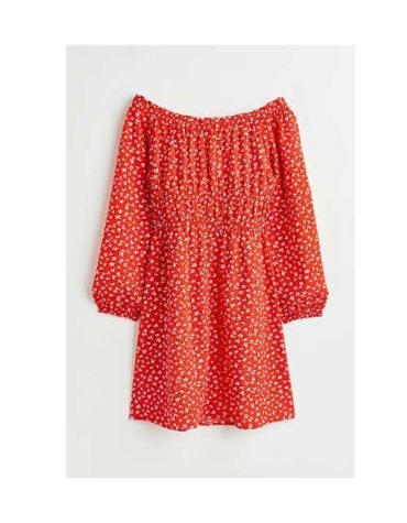 H&M -Off-the-shoulder dress Orange/Small flowers