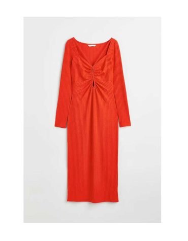 H&M -Ribbed Cut-out Dress Bright red
