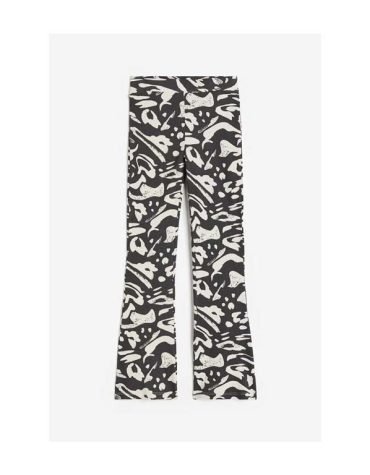 H&M -Flared ribbed leggings Black/Light beige