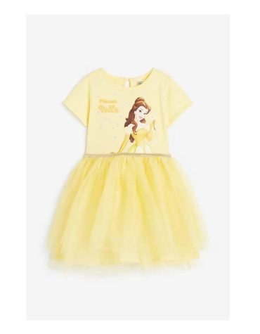 H&M -Printed tulle dress Light yellow/Disney Princesses