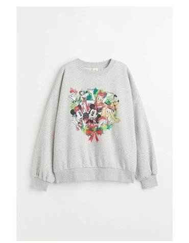 H&M -Printed sweatshirt Light grey marl/Mickey Mouse