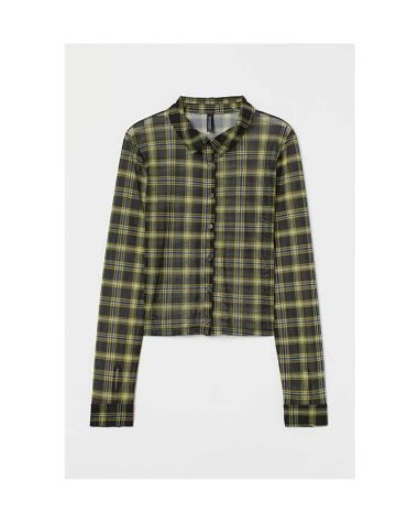 H&M -Mesh Shirt Black/yellow plaid