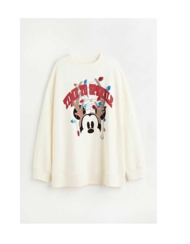 H&M-Oversized Printed Sweatshirt Cream/Mickey Mouse