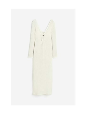 H&M -Textured-knit tie-detail dress Cream