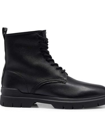 BOSS - Men's Ryan Half Boots in Grained Leather with Logo Tape Size