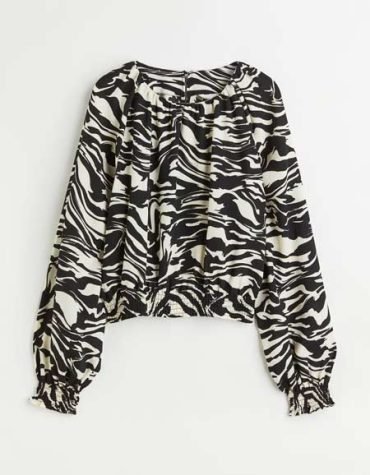 H&M -Patterned balloon-sleeved blouse Black/Zebra-print