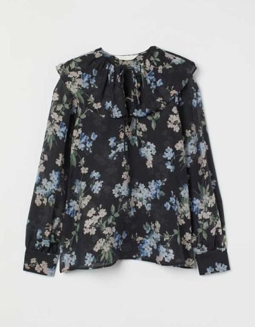 H&M -Flounce-collared Blouse Black/floral
