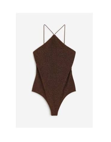 H&M -Jersey Thong Bodysuit Dark brown/glittery