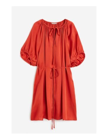 H&M -Tie Detail Satin Dress Red orange