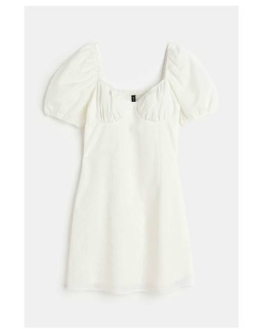 H&M -Puff-sleeved crêpe dress Cream