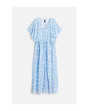 H&M-Drawstring-detail dress Light blue/Patterned