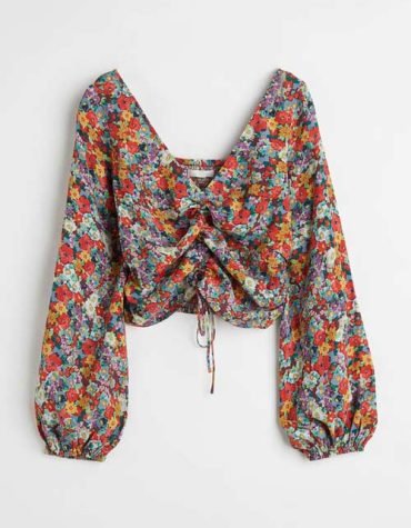 H&M -Drawstring-front crêpe blouse Red/Floral