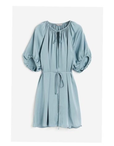 H&M -Tie-detail Satin Dress Turquoise