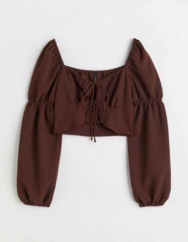 H&M -Tie-front long-sleeved blouse Dark brown