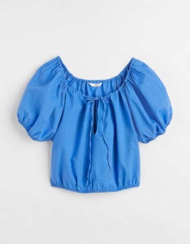 H&M-Linen-blend Blouse Bright blue