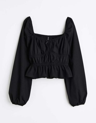 H&M -Balloon-sleeved peplum blouse Black