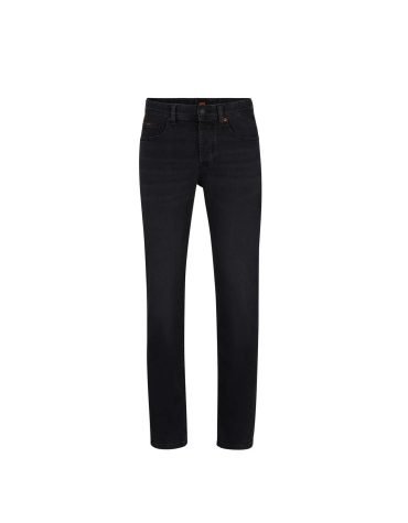 Original HUGO BOSS -TAPERED-FIT JEANS IN BLACK SUPER-STRETCH DENIM