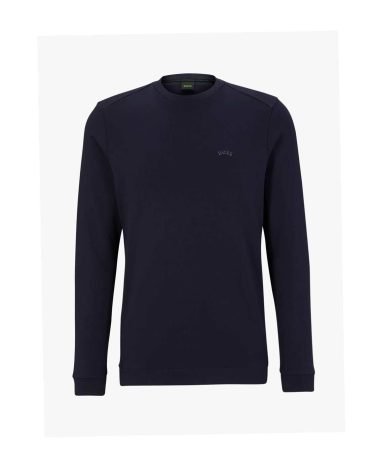 Original Hugo Boss -Salbo Curved Logo Embroidered Sweatshirt, Dark Blue
