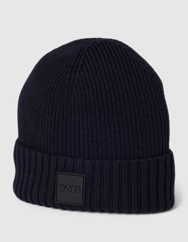 Original Hugo BOSS -Beanie mit Label-Patch Modell 'Fati' in marine winter hat,  for men