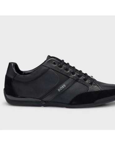 Original -Hugo boss -MIXED-MATERIAL Saturn Low Profile Mx Shoes WITH SUEDE AND FAUX LEATHER